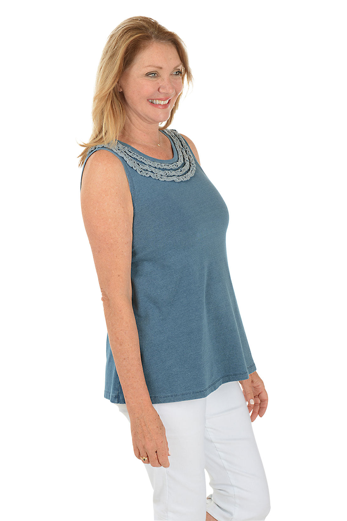 Ruffled Neck French Terry Tank