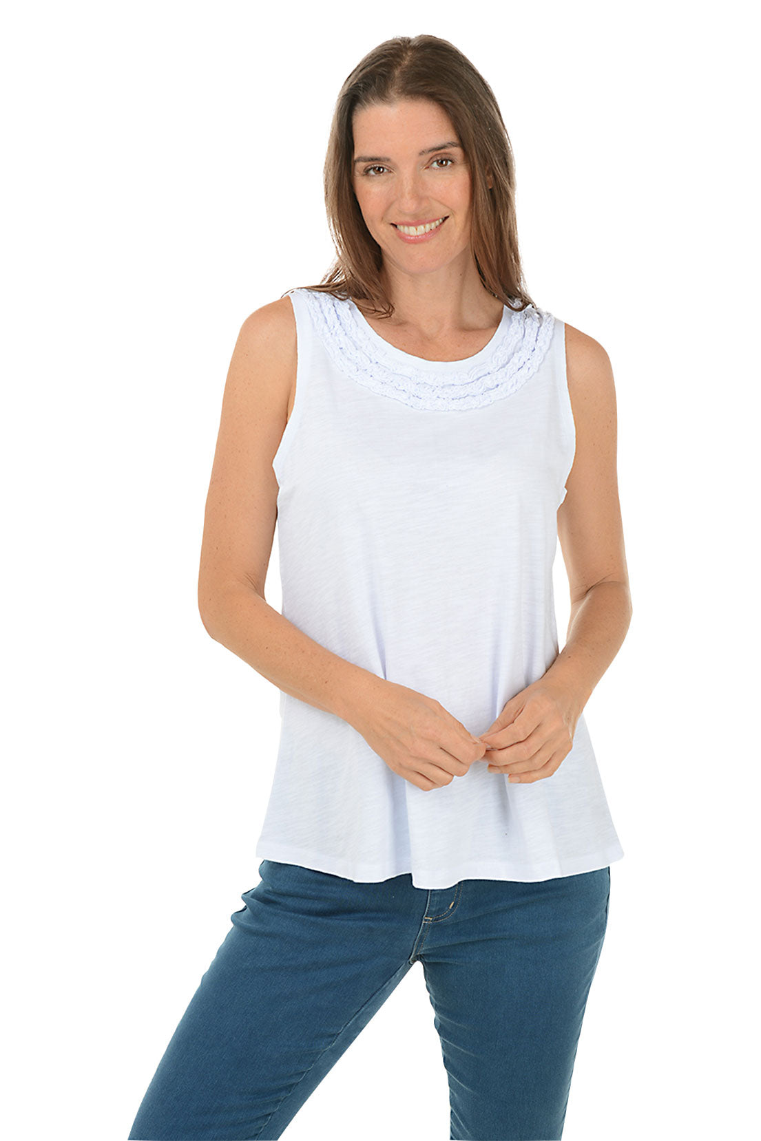 Ruffled Neck Slub Knit Tank