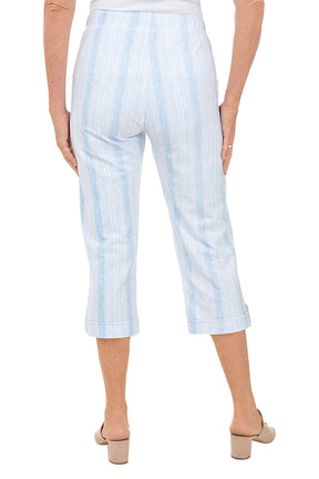 Striped Button Tab Cuff Capri Pant