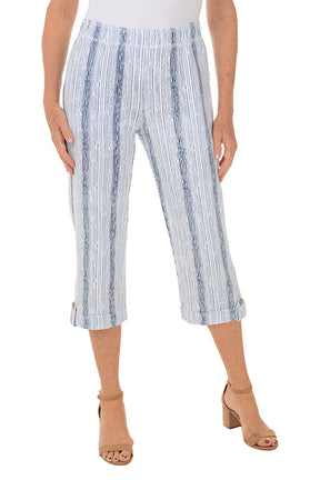 Striped Button Tab Cuff Capri Pant