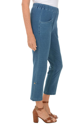 Denim Terry Roll Tab Relaxed Ankle Pant