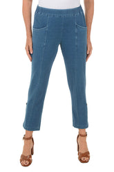 Denim Terry Roll Tab Relaxed Ankle Pant