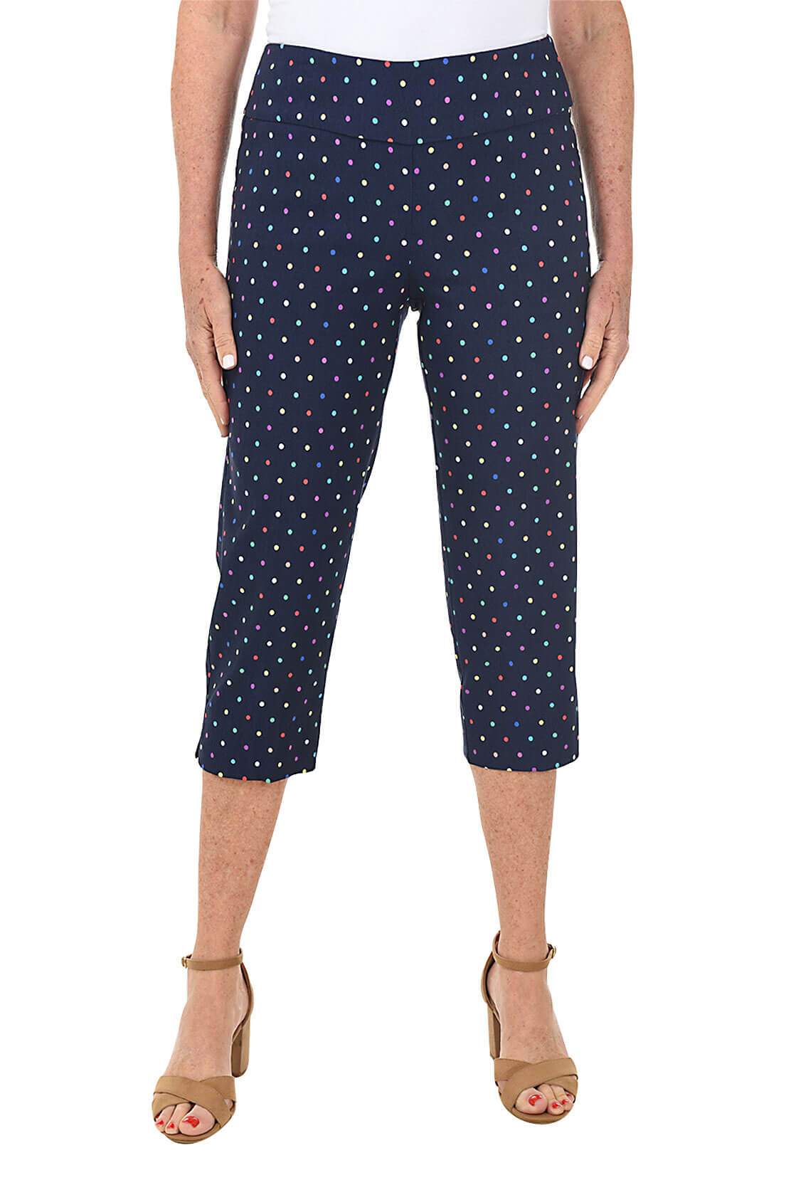 Navy Rainbow Dots Pull-On Crop Pant