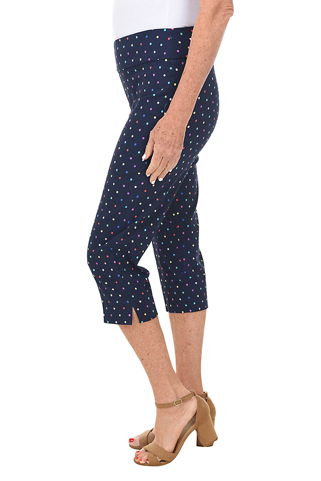 Navy Rainbow Dots Pull-On Crop Pant