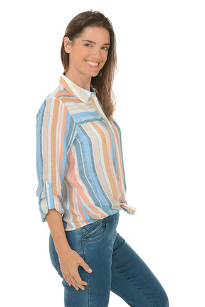 Coconut Milk Stripe Button-Front Shirt