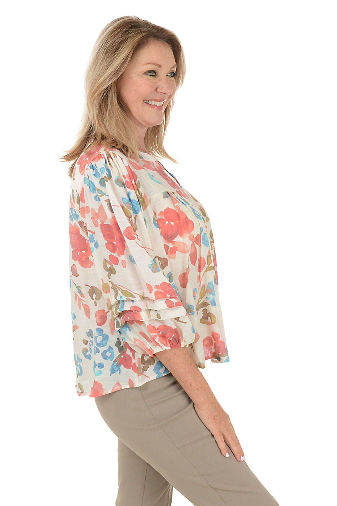 Pressed Flowers Pleated Balloon Sleeve Blouse