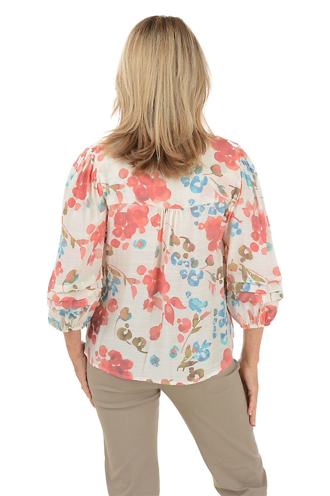 Pressed Flowers Pleated Balloon Sleeve Blouse