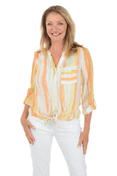 Habanero Stripe Button-Front Blouse