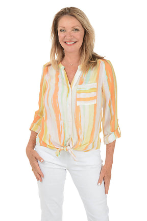 Habanero Stripe Button-Front Blouse