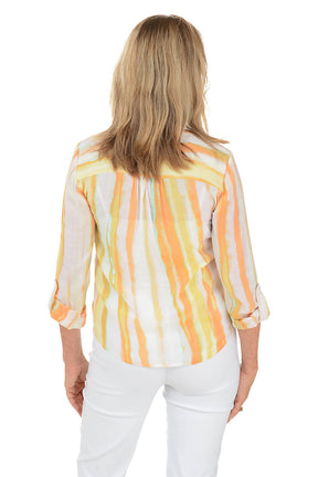 Habanero Stripe Button-Front Blouse