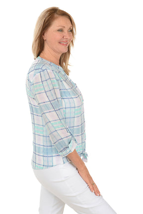 Orchid Plaid Button-Front Blouse