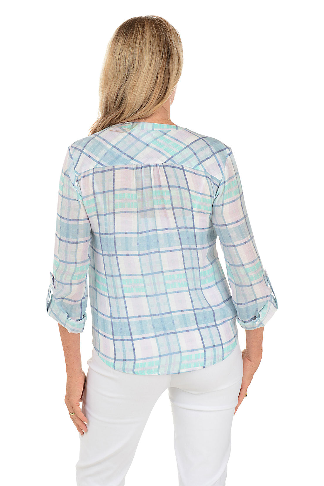 Orchid Plaid Button-Front Blouse