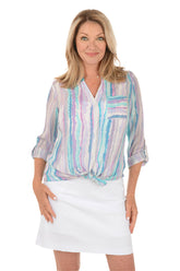 Lapis Striped Button-Front Blouse