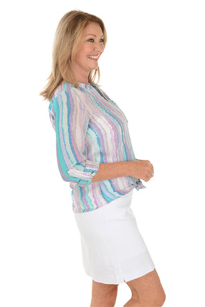 Lapis Striped Button-Front Blouse