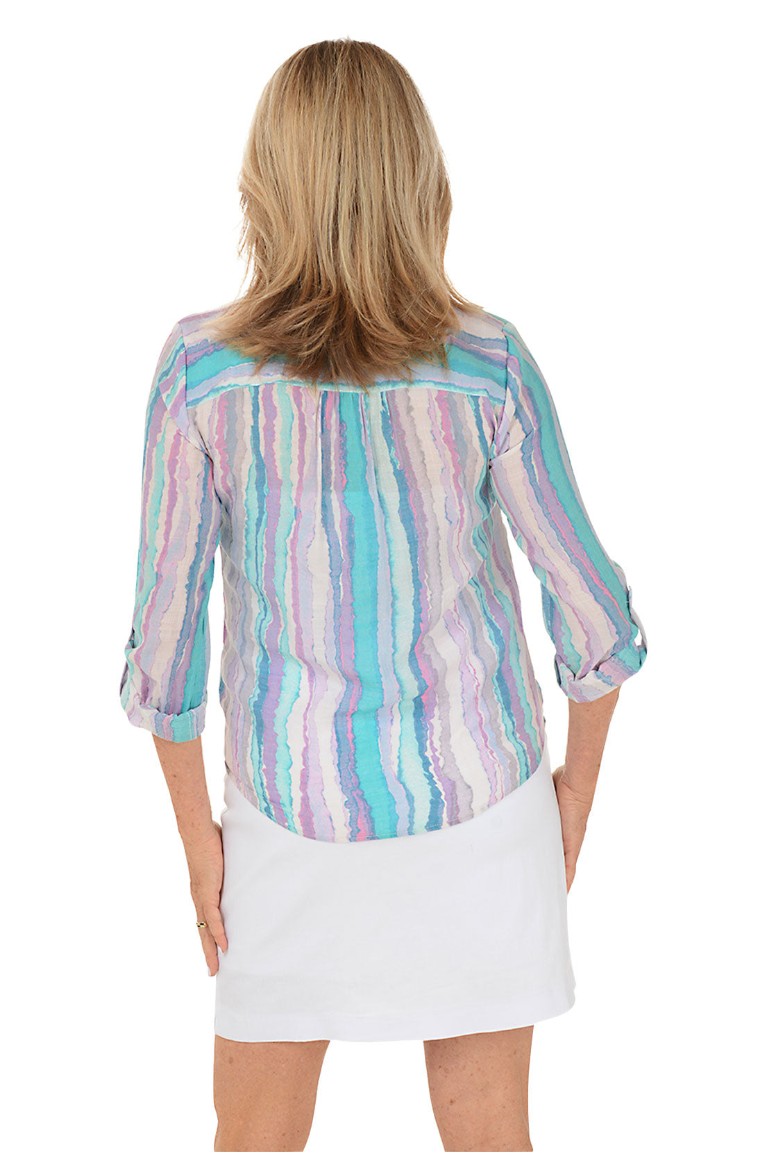 Petite Lapis Striped Button-Front Blouse