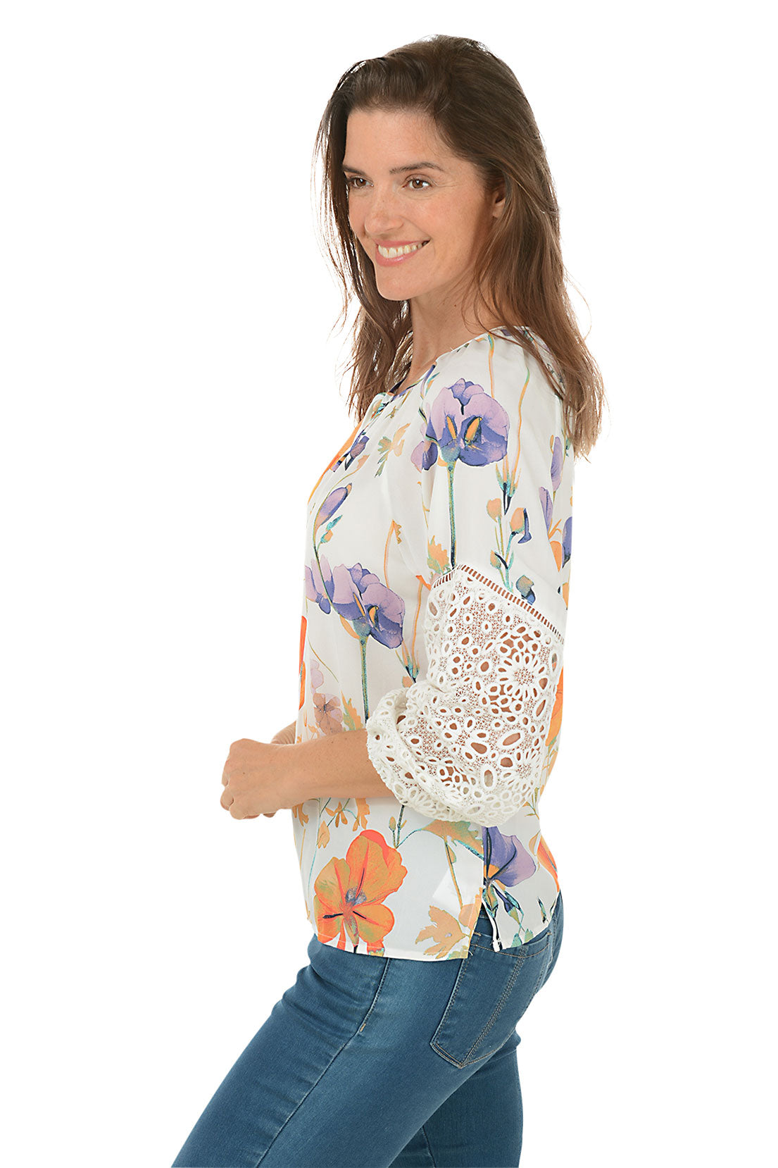 Diffused Orchid Eyelet Lace Sleeve Blouse