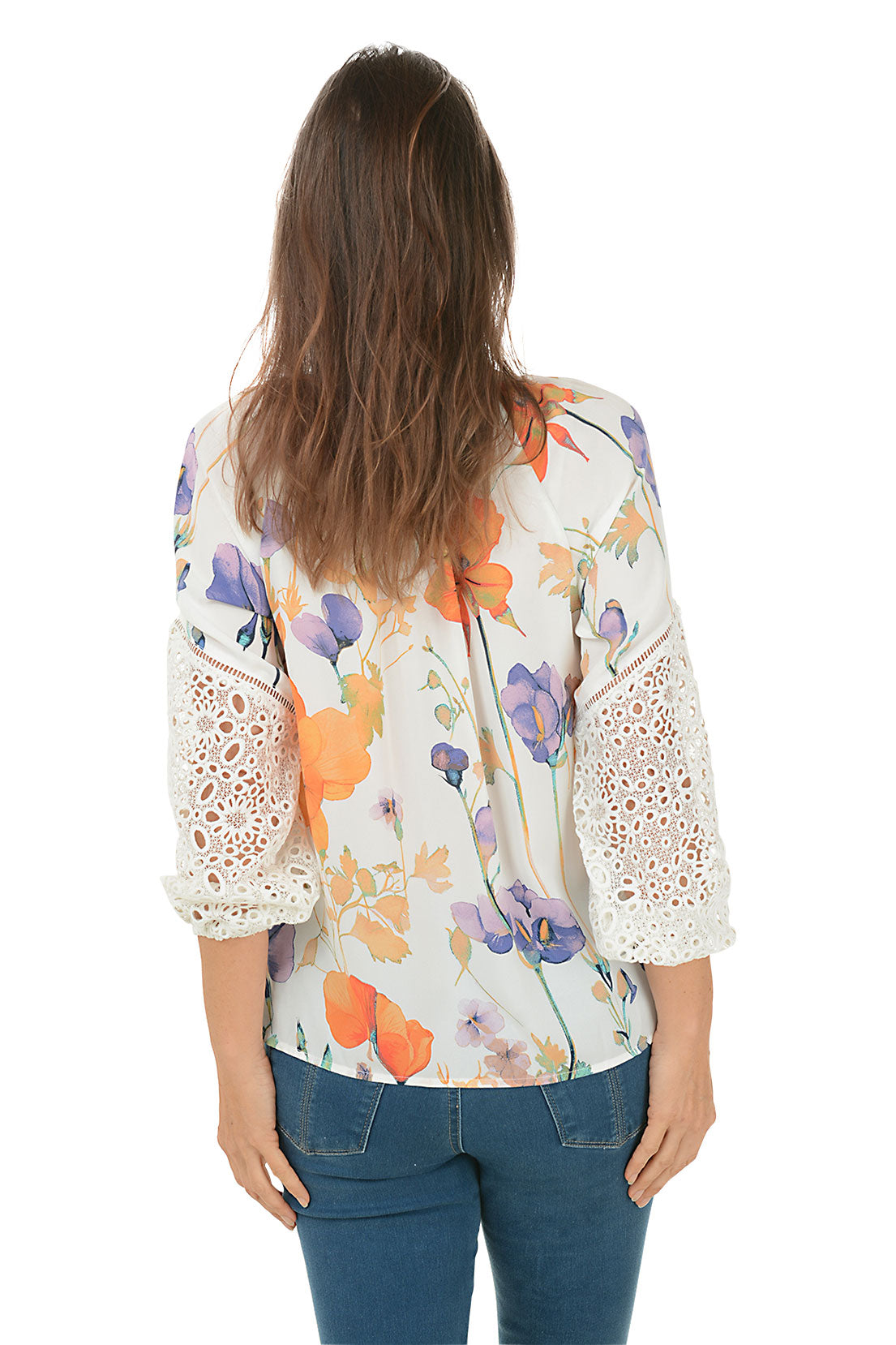 Diffused Orchid Eyelet Lace Sleeve Blouse