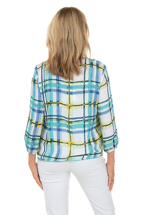 Plaid Crepe V-Neck Blouse