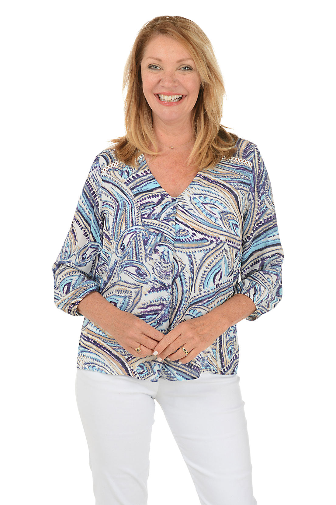 Paisley Crepe V-Neck Blouse