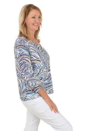 Paisley Crepe V-Neck Blouse