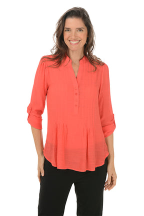 Pleated Front Roll Sleeve Blouse