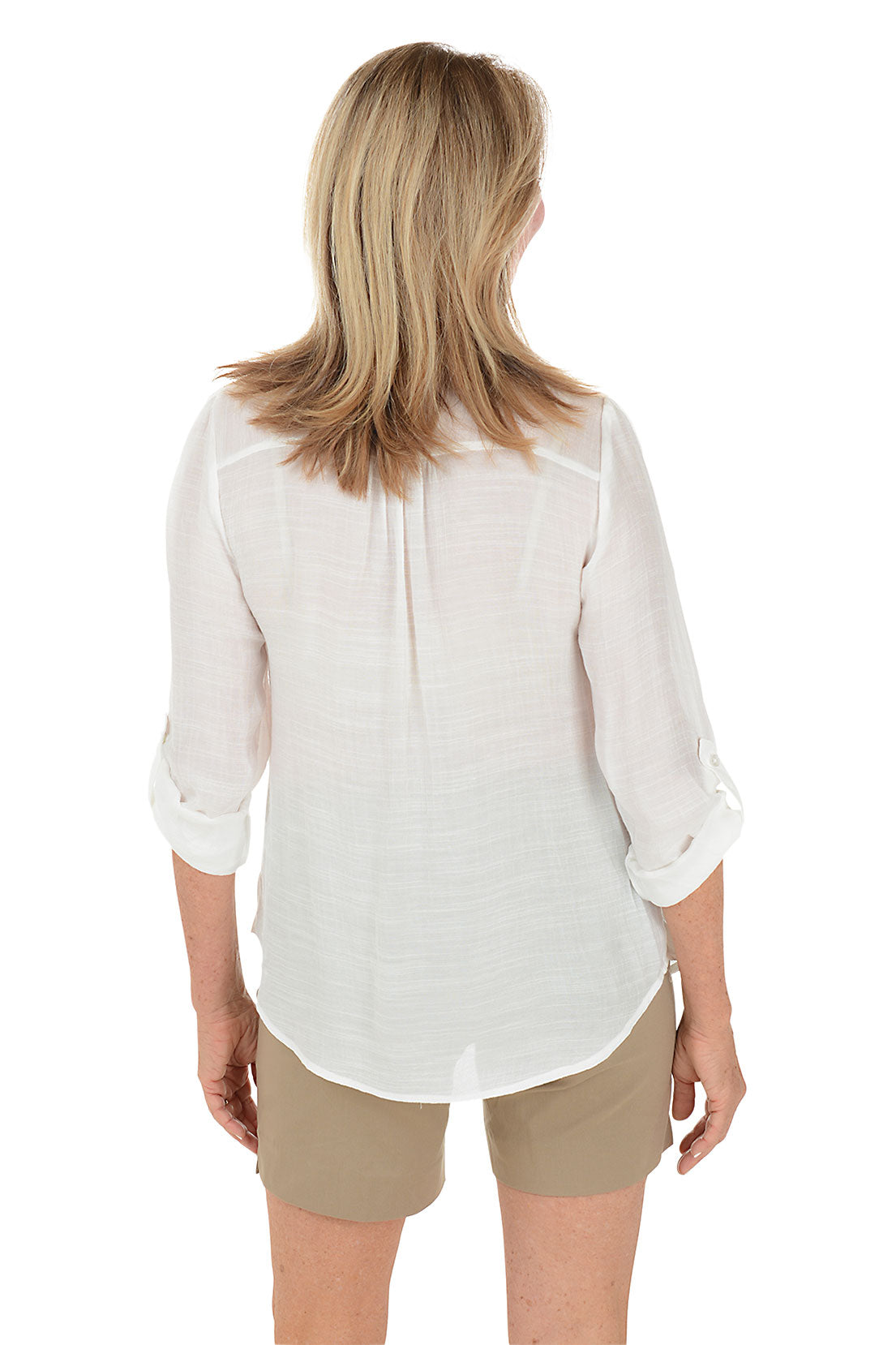 Pleated Front Roll Sleeve Blouse