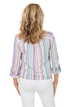 Fuschia Stripe Linen-Blend Shirt