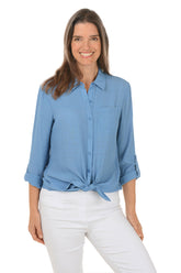 Petite Solid Single Pocket Button-Front Shirt