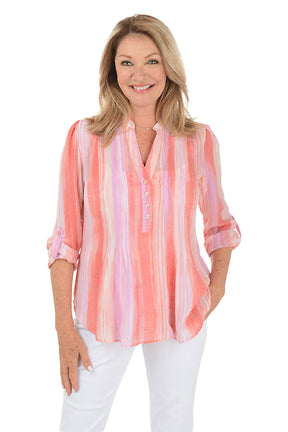 Petite Orchid Striped Pleated Front Blouse