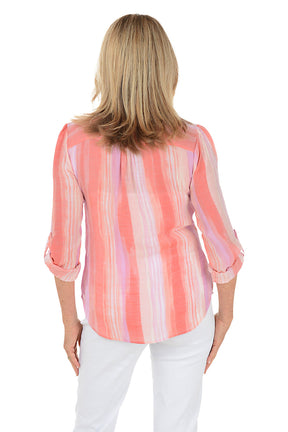 Petite Orchid Striped Pleated Front Blouse