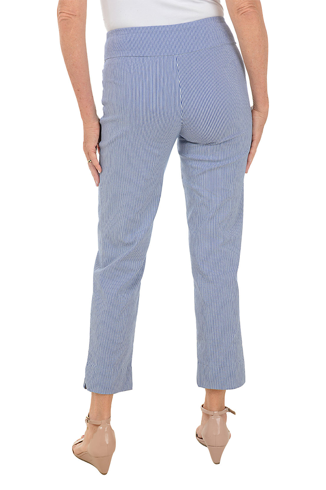 Petite Striped Pull-On Ankle Pant