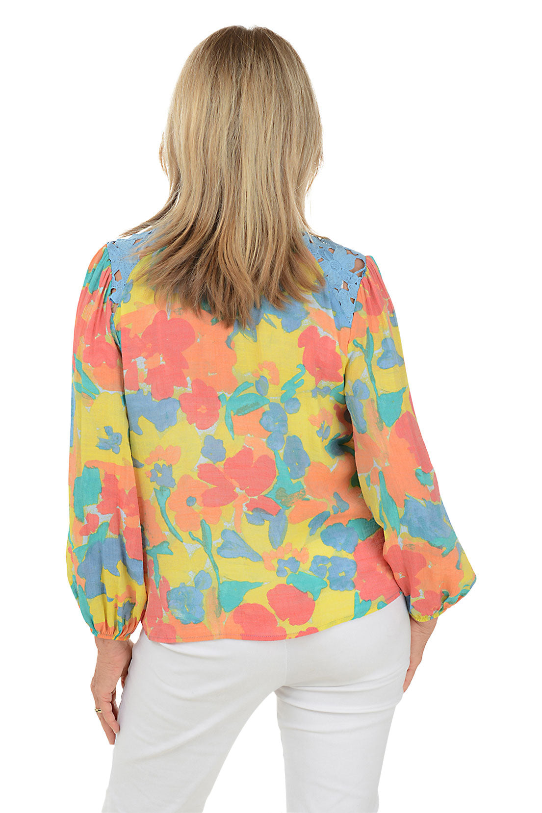 Bold Blooms Lace Shoulder Shirt