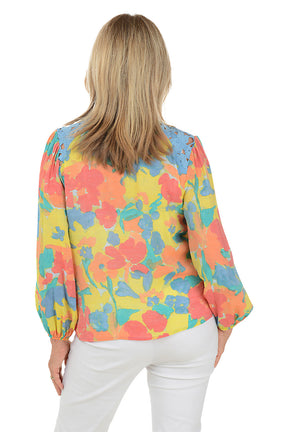 Bold Blooms Lace Shoulder Shirt