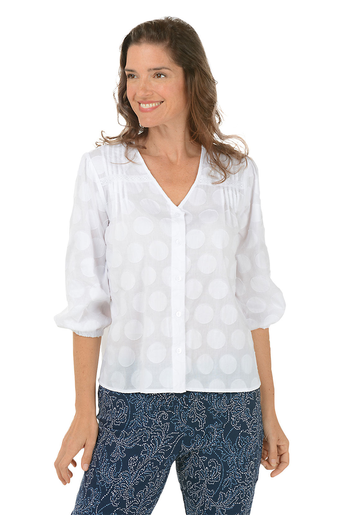 Dobby Dot Button-Front Blouse