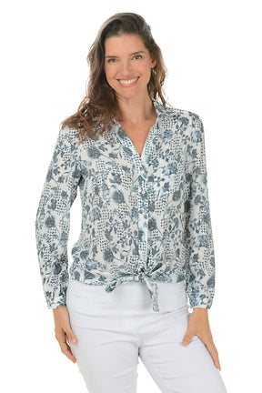 Stamped Floral Long Sleeve Shirt