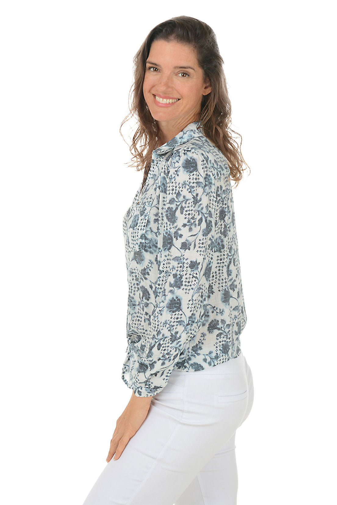 Stamped Floral Long Sleeve Shirt